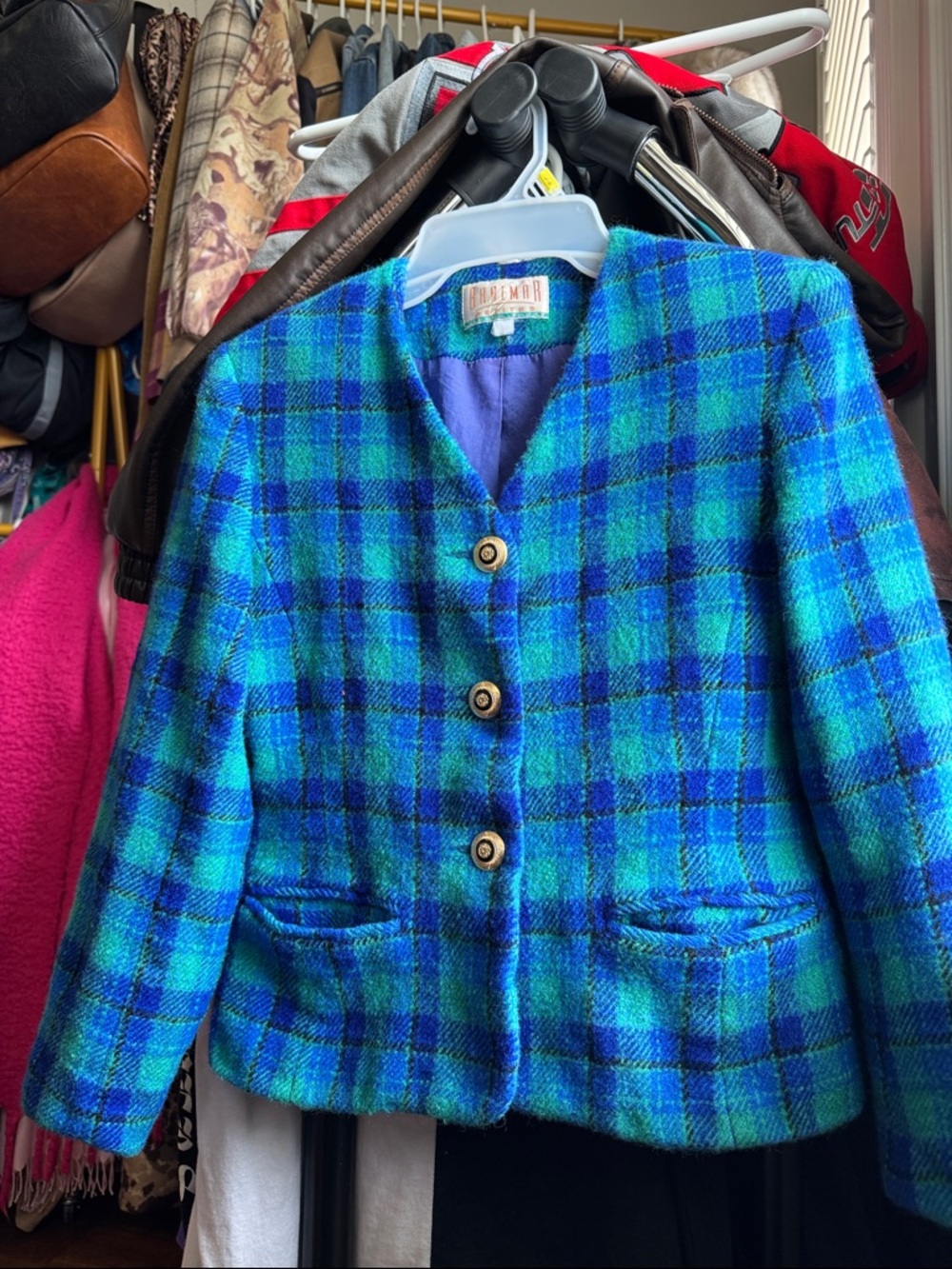 Braemar Blue & Green Plaid Wool Blazer